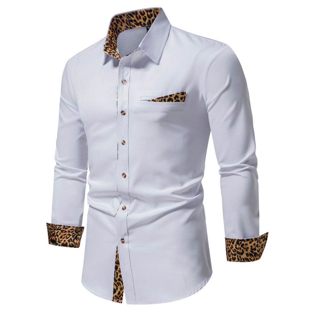 Herren elegantes Langarmhemd mit Leopardenmuster Heidi-Mode