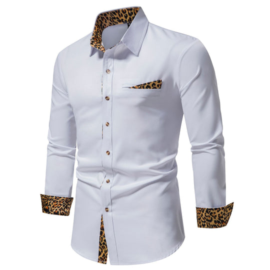 Herren elegantes Langarmhemd mit Leopardenmuster Heidi-Mode