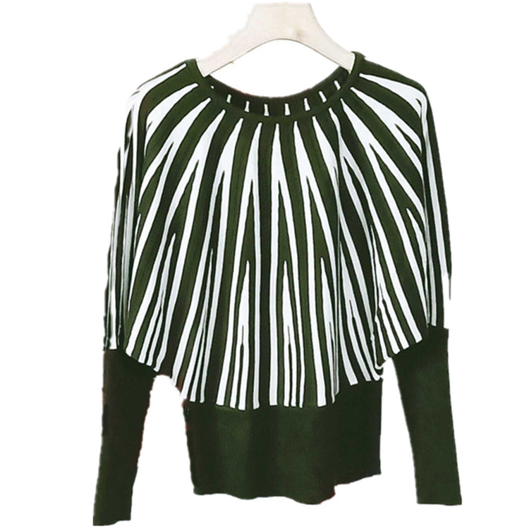 Damen weicher Pullover mit modernem Streifenmuster und weitem Schnitt Heidi-Mode