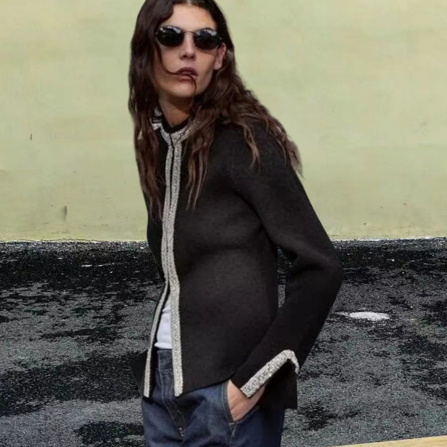 Damen Elegante Blazerjacke mit feinen Borte-Details Heidi-Mode