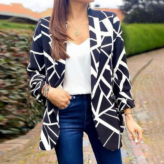 Damen Blazer mit modernem geometrischen Muster und lässiger Passform Heidi-Mode