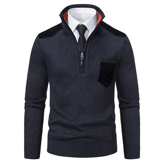 Herren Stehkragen Pullover mit Reißverschluss und kontrastierenden Details Heidi-Mode