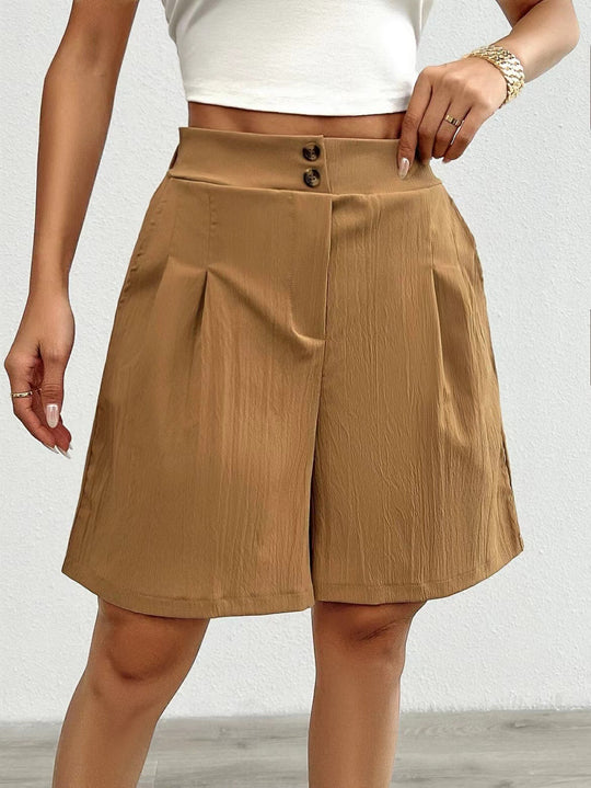 Damen Elegante Shorts mit Knopfverschluss und faltigem Design Heidi-Mode