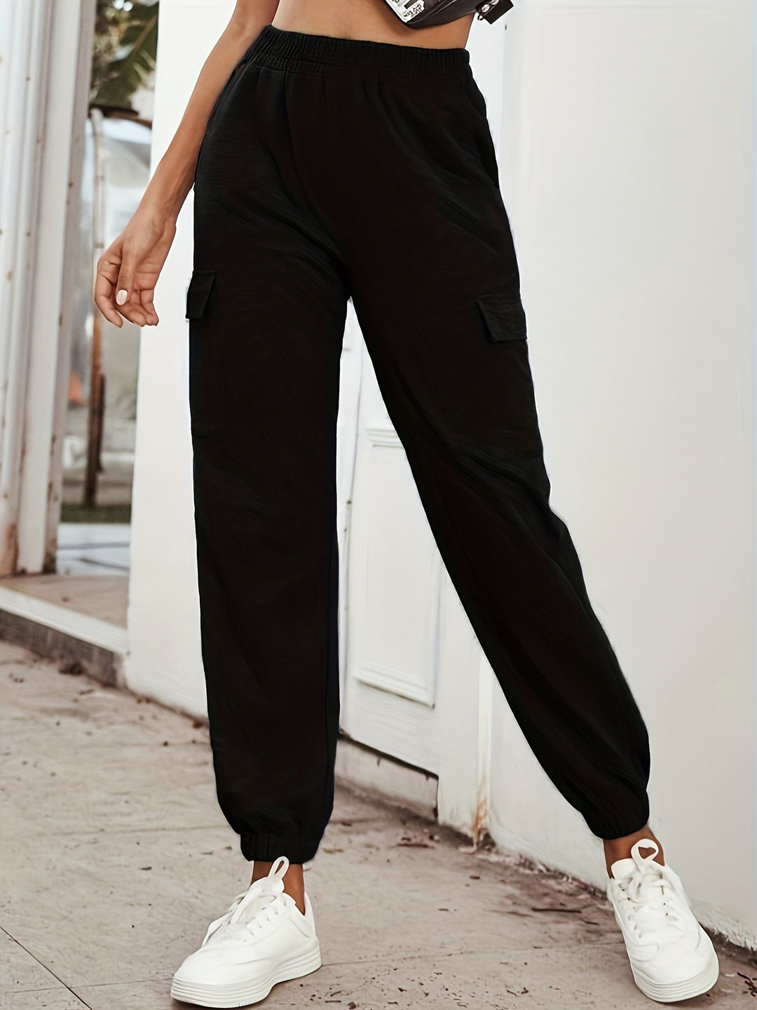 Damen Cargo-Hose mit elastischem Bund und praktischen Taschen Heidi-Mode