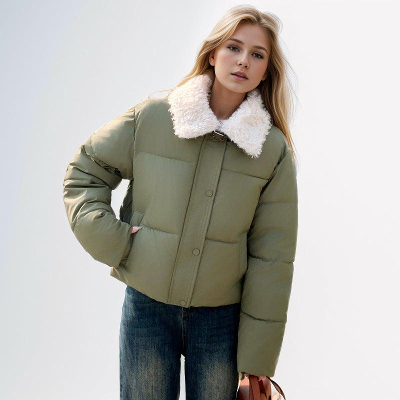 Damen kurze, gefütterte Winterjacke mit elegantem Kunstfellkragen Heidi-Mode