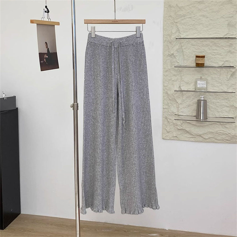 Damen Fließende Strickhose mit weichem Material und elegantem Saum Heidi-Mode