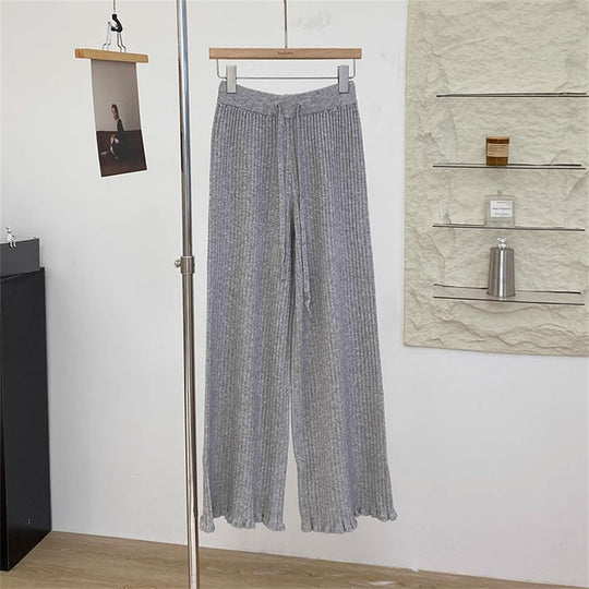 Damen Fließende Strickhose mit weichem Material und elegantem Saum Heidi-Mode