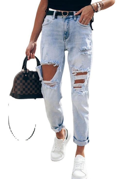 Damen Ripped Boyfriend Jeans im lässigen Vintage-Stil mit hohem Bund Heidi-Mode