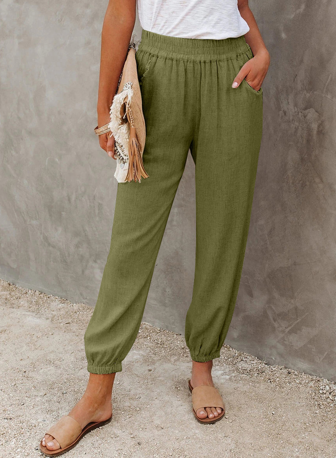 Damen lässige Leinen-Hose mit elastischem Bund und Gummizug Heidi-Mode