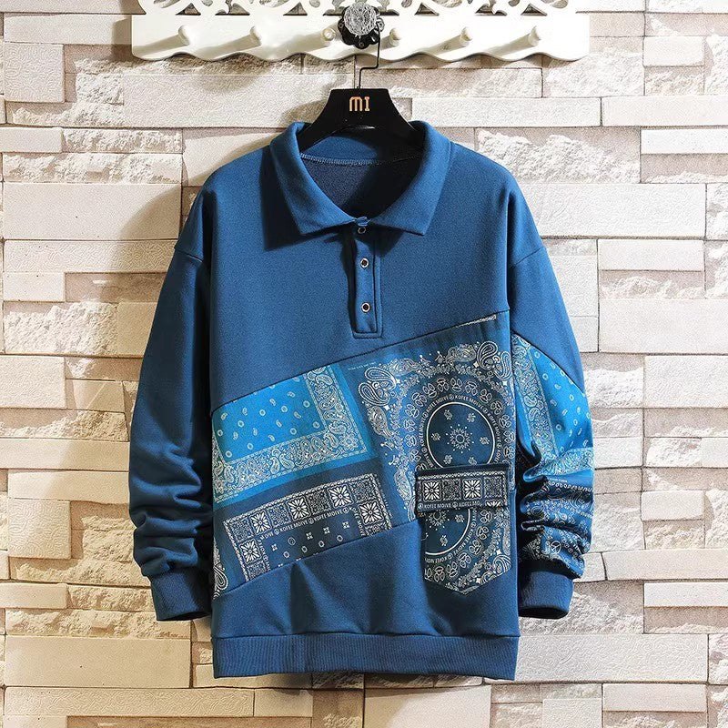 Herren stylisches Polo-Pullover mit Paisley-Design und klassischem Kragen Heidi-Mode