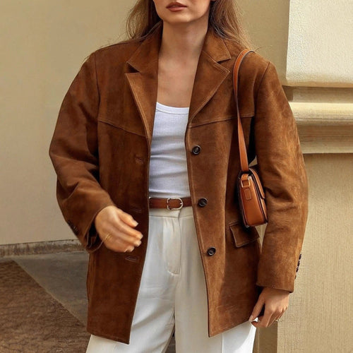 Damen klassische Blazerjacke aus weichem Material mit aufgesetzten Taschen Heidi-Mode