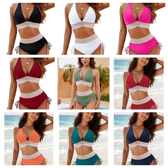 Damen Bikini-Set mit hochtaillierten Bottoms und raffiniertem Wickeloberteil Heidi-Mode