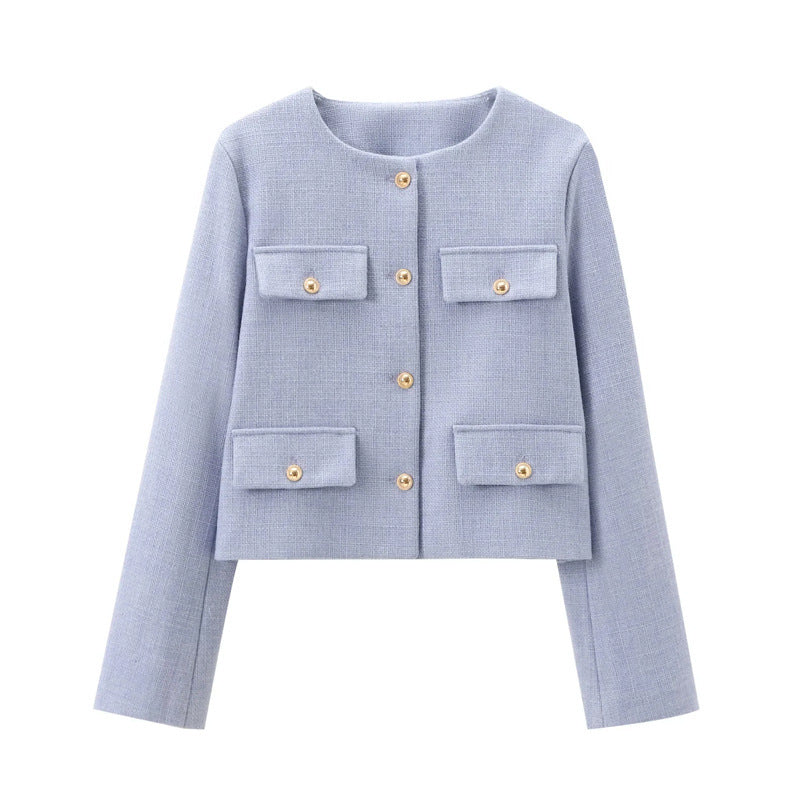 Damen Modische Kurzjacke mit dekorativen Knöpfen und praktischen Taschen Heidi-Mode