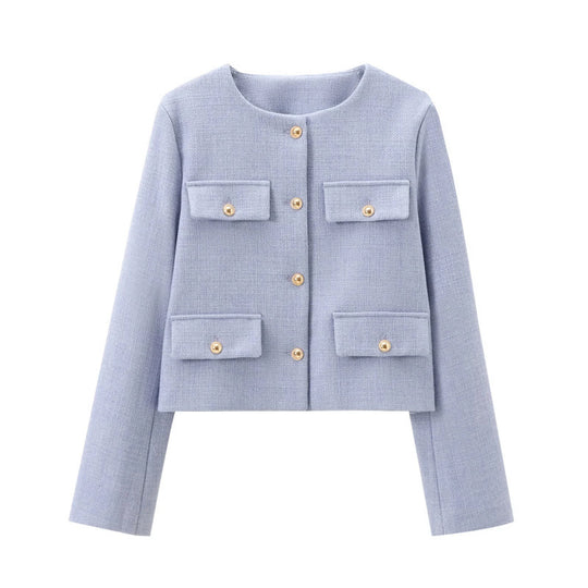 Damen Modische Kurzjacke mit dekorativen Knöpfen und praktischen Taschen Heidi-Mode