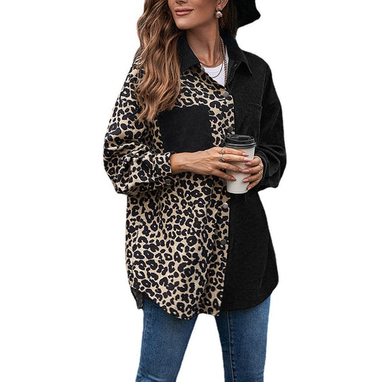 Damen Modische Jacke im Patchwork-Stil mit Druckknopfverschluss und Baumwollmaterial Heidi-Mode