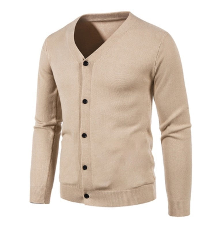 Herren stilvolle Strickjacke mit tiefem V-Ausschnitt und Knopfleiste Heidi-Mode