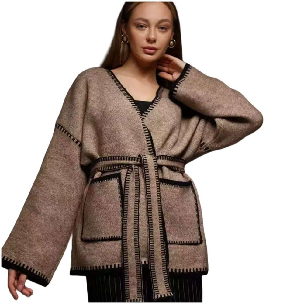Damen Strickjacke mit großem Revers und praktischen Taschen Heidi-Mode