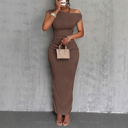 Damen figurbetontes Wickelkleid mit Rüschendetails und schulterfreiem Design Heidi-Mode