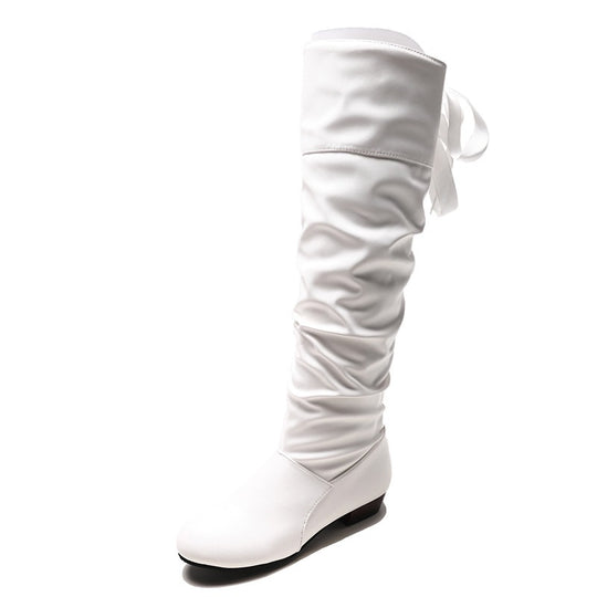 Damen Overkneestiefel mit modischem Rüschendesign und dekorativer Schleife Heidi-Mode