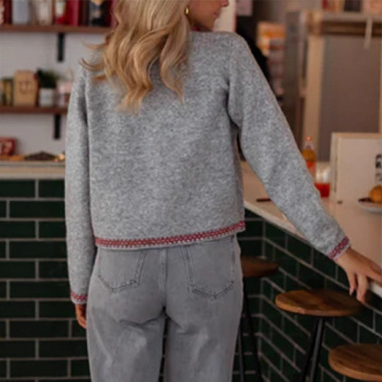 Damen modische Strickjacke mit dekorativen Knöpfen und Stickdetails Heidi-Mode