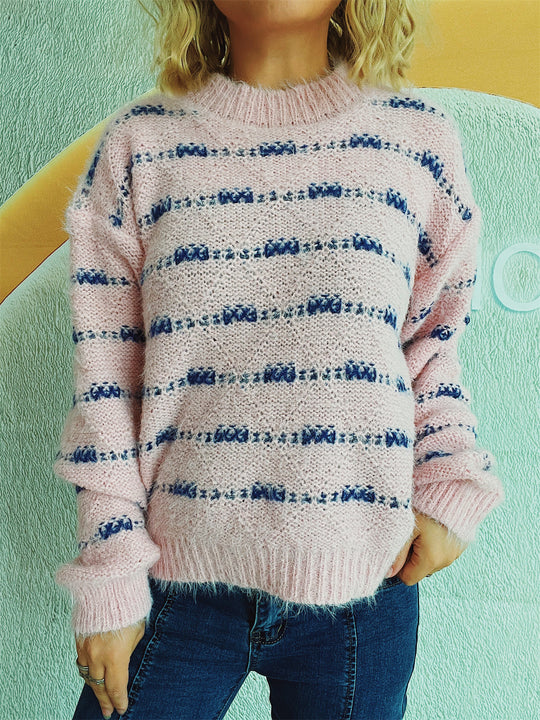 Damen Pullover mit weichem Mohair-Material und modernem Streifenmuster Heidi-Mode
