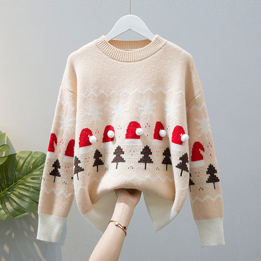 Damen Weihnachtspullover mit festlichem Motiv und verspielten Details Heidi-Mode