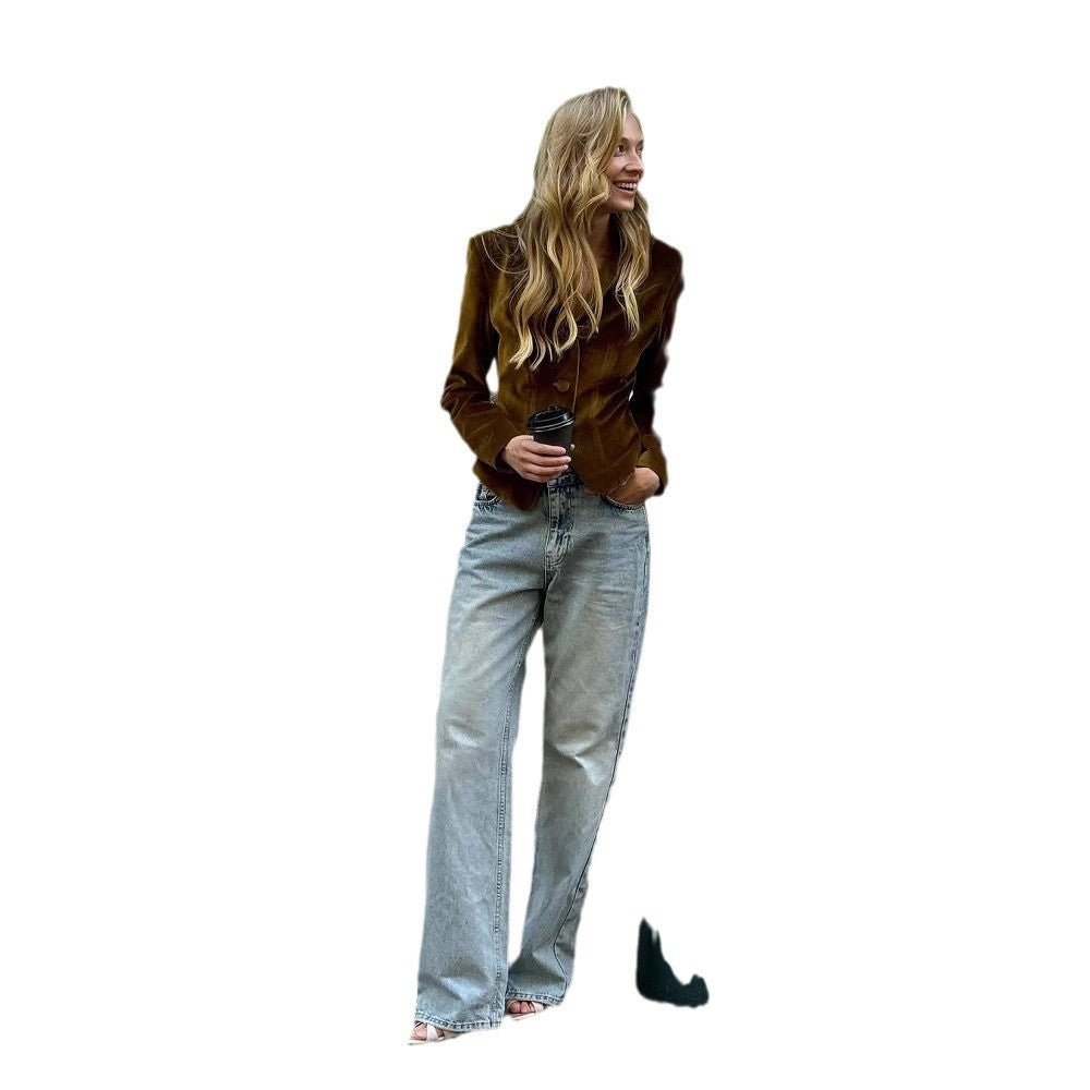Damen elegante Blazerjacke mit doppeltem Knopfverschluss und sanften Glanzeffekten Heidi-Mode