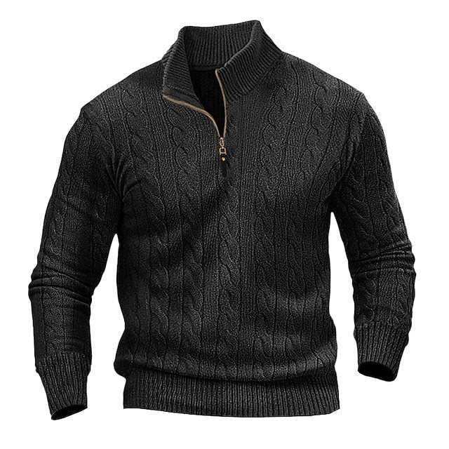 Herren Strickpullover mit hohem Kragen und strukturiertem Zopfdesign Heidi-Mode