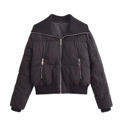 Damen modische Steppjacke mit hohem Kragen und praktischen Reißverschlusstaschen Heidi-Mode