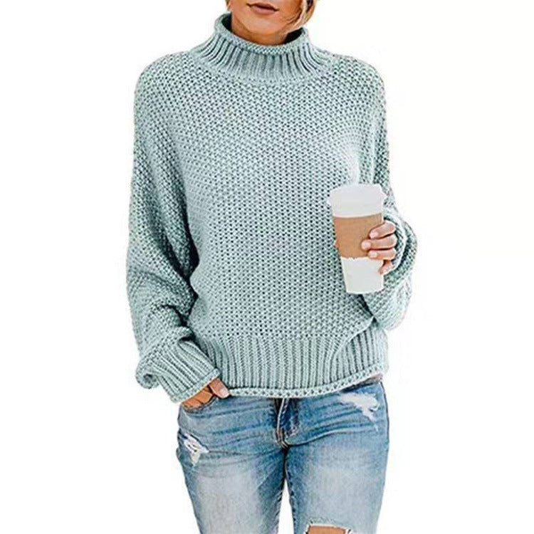 Damen lässiger Strickpullover mit hohem Kragen und strukturierter Oberfläche Heidi-Mode