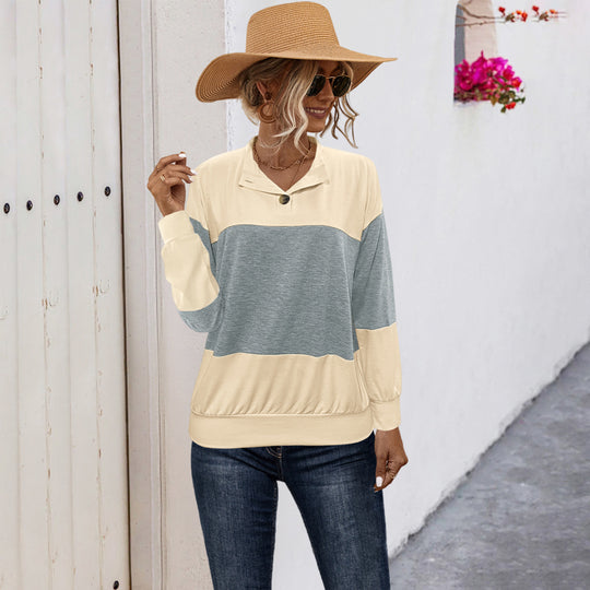 Damen lässiger Pullover mit stilvollem Kragen und Knopfdetail Heidi-Mode