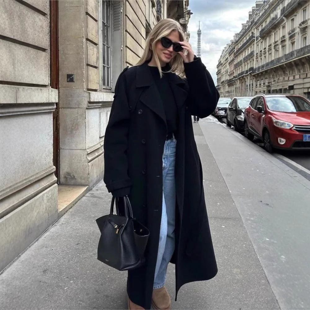 Damen eleganter und stylischer Trenchcoat mit taillierbarem Gürtel Heidi-Mode