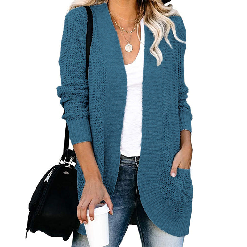Damen lässige Strickjacke mit offenen Ärmeln und praktischen Taschen Heidi-Mode