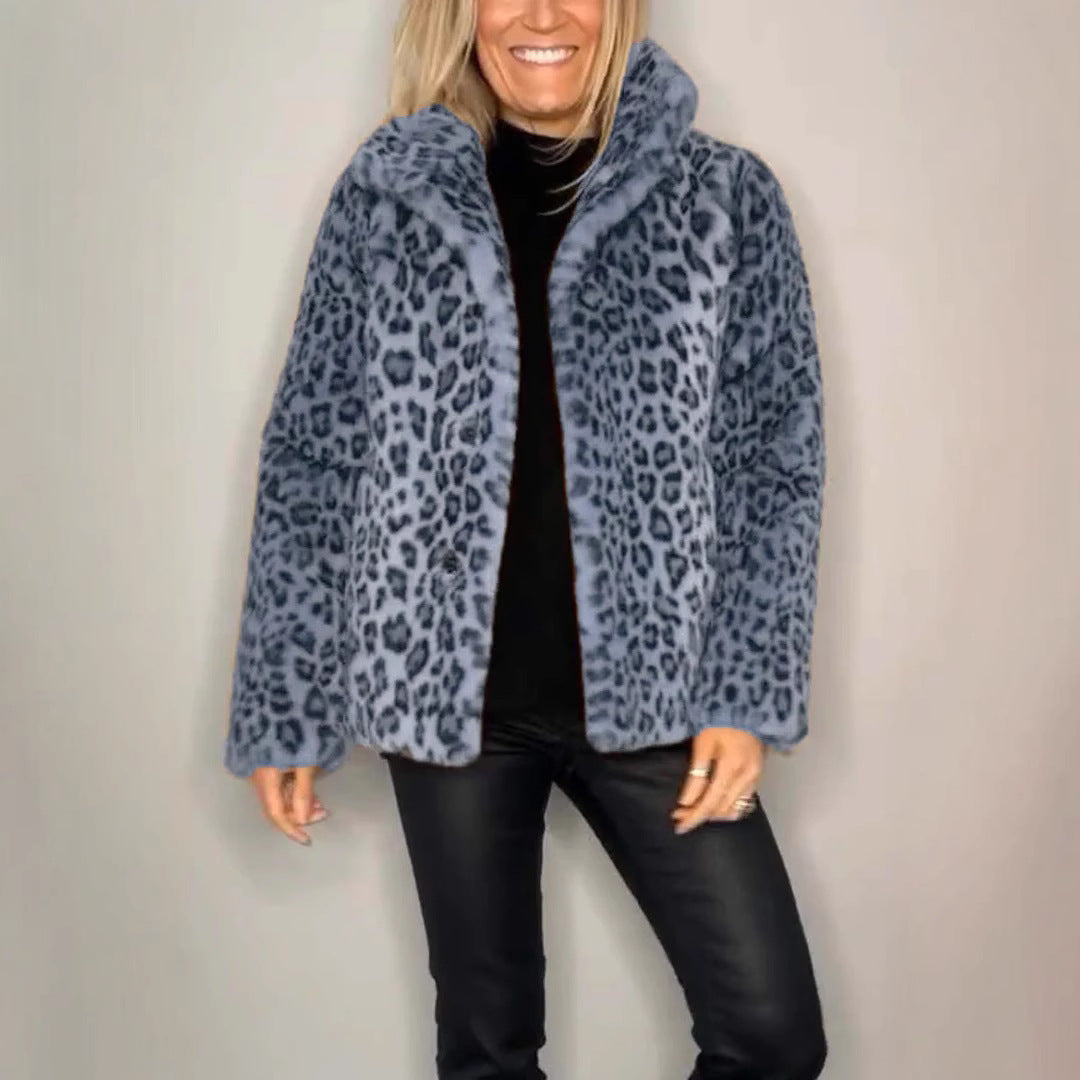 Damen kuschelige Leopardenfell Jacke Heidi-Mode