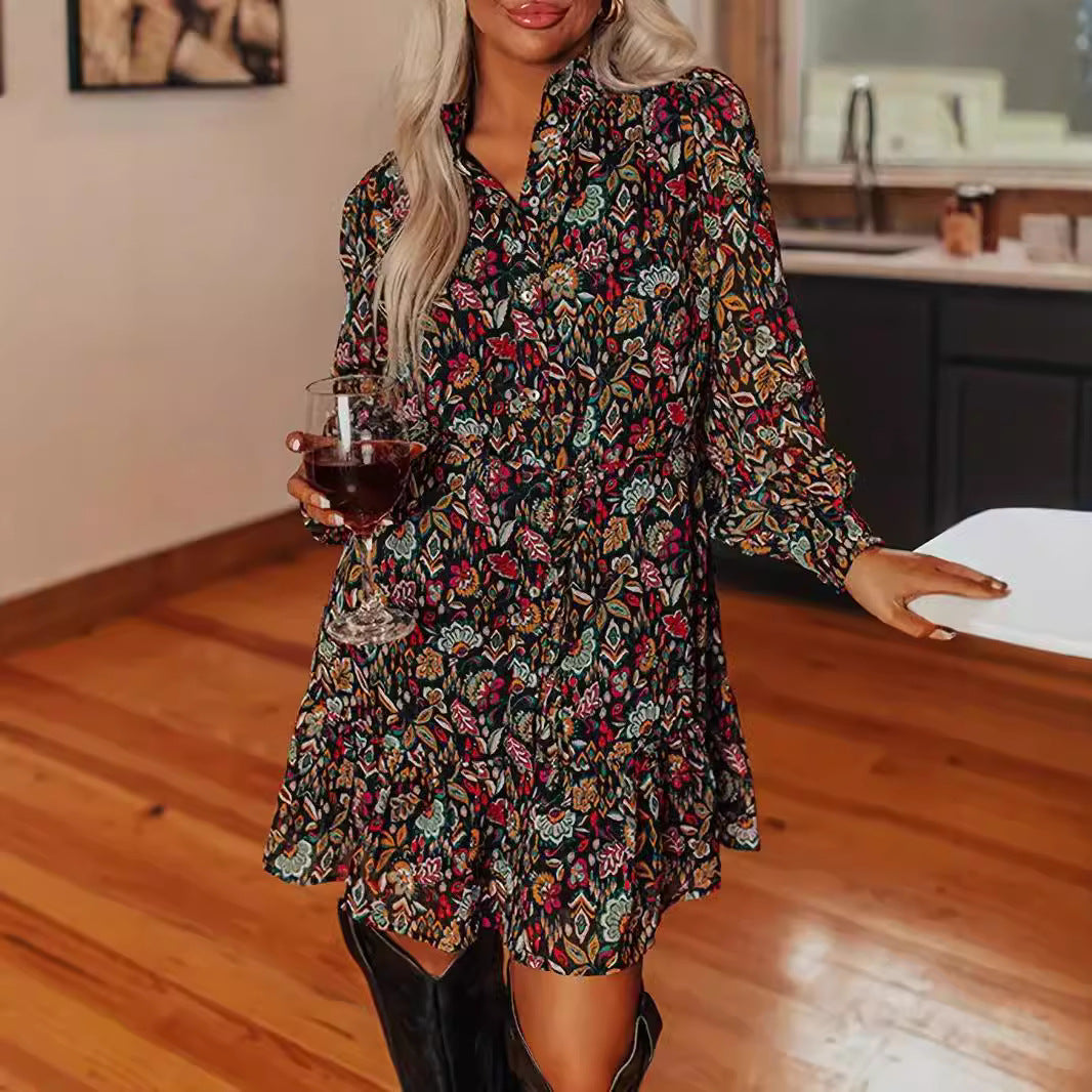 Damen Blusen-Kleid mit floralem Design Heidi-Mode