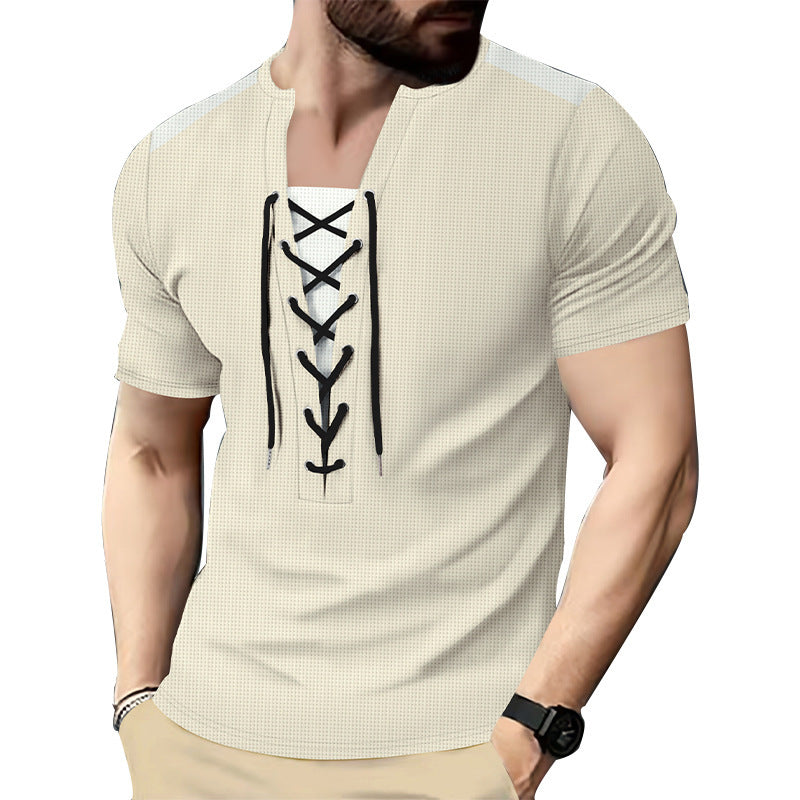 Herren Kurzarm Shirt mit sportlichem Schnürdesign Heidi-Mode