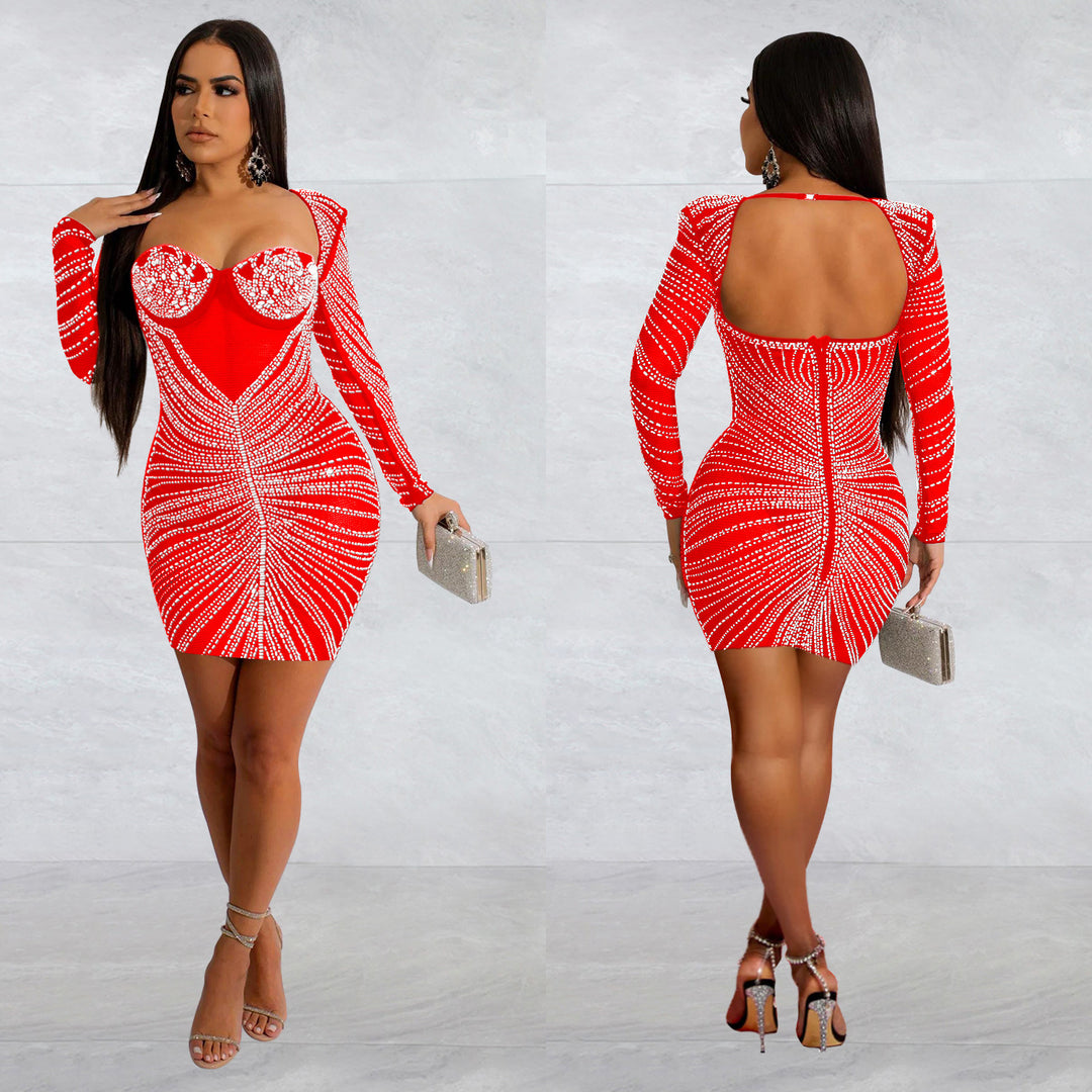 Damen Funkelndes Minikleid mit transparentem Oberteil und glamourösen Pailletten Heidi-Mode