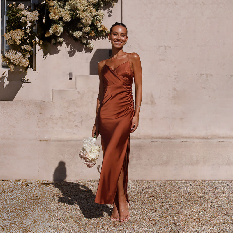 Damen Elegantes Abendkleid mit asymmetrischem Schnitt und seidigem Glanz Heidi-Mode