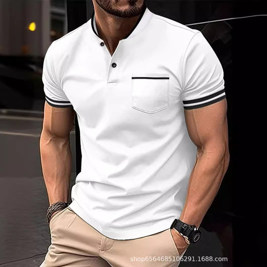 Herren Polohemd mit modernem Henley-Kragen und kontrastierenden Akzenten Heidi-Mode