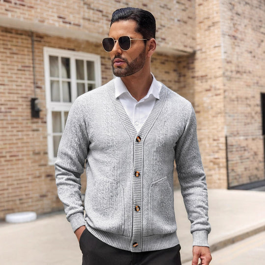 Herren Modischer Strickcardigan mit praktischen Taschen und einzigartiger Textur Heidi-Mode