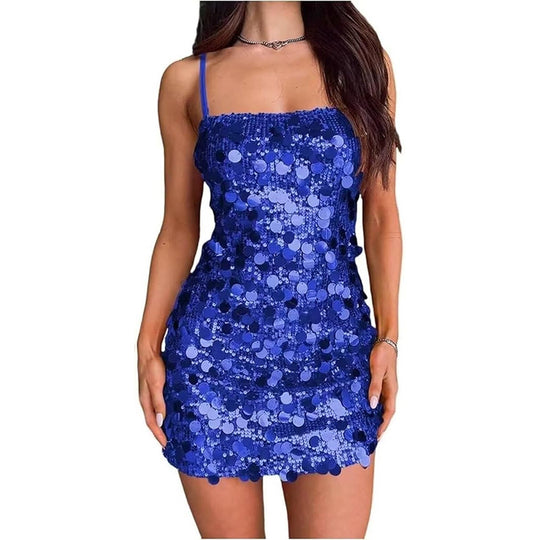 Damen Sexy Minikleid mit funkelnden Pailletten und schmalen Trägern Heidi-Mode