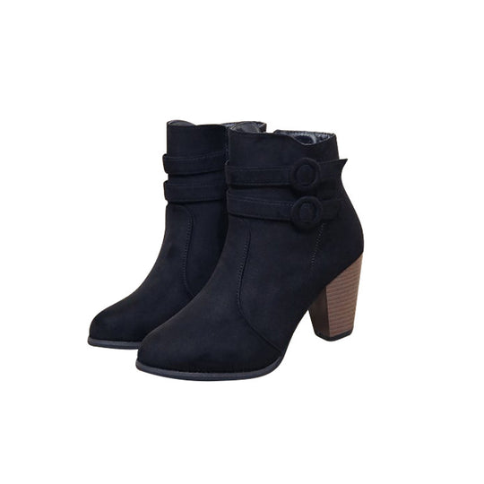 Damen Elegante Ankle Boots mit modischer Knopfdekoration und komfortablem Blockabsatz Heidi-Mode