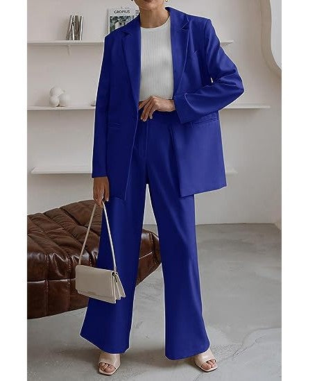 Damen elegantes Anzug-Set mit weitem Hosenbein und modernem Blazer Heidi-Mode