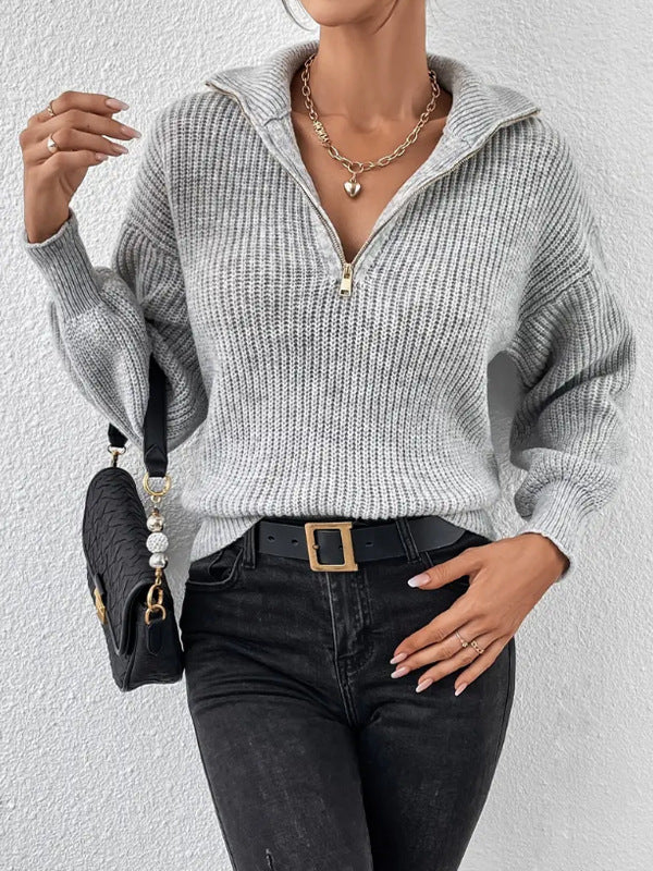 Damen modischer Pullover mit hochgeschlossenem Kragen und Reißverschluss Heidi-Mode