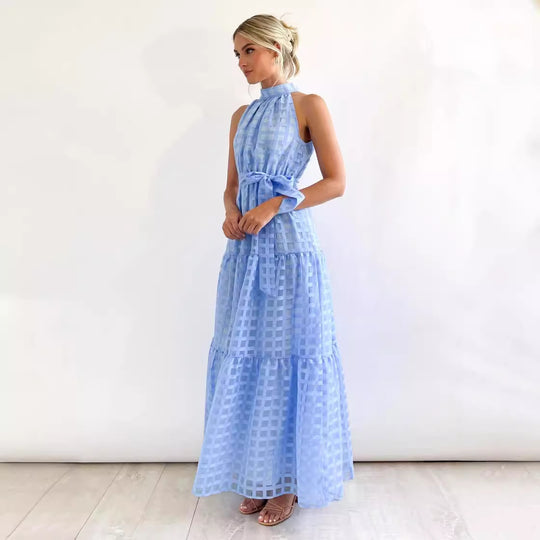 Damen Maxikleid mit raffiniertem Hochkragen und gestuftem Design Heidi-Mode