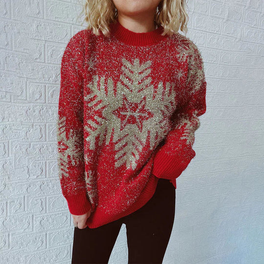 Heidi-Mode | Lässiger Roter Gestrickter Weihnachtspullover