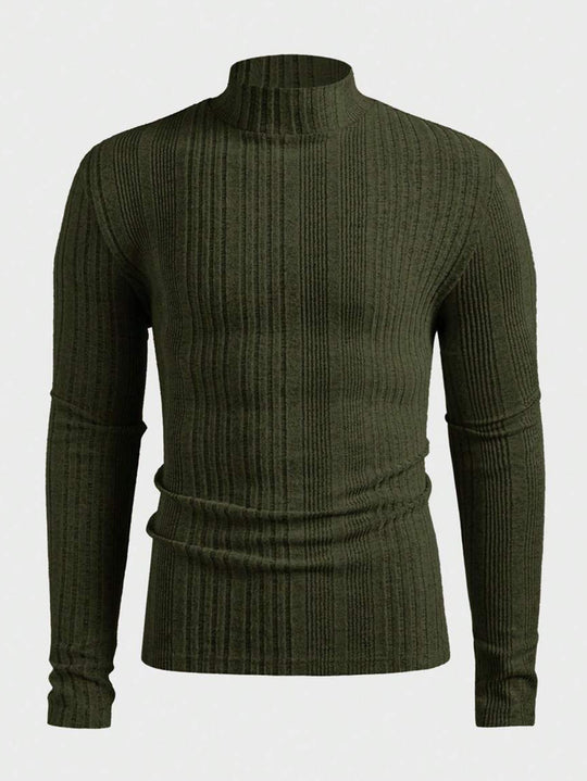 Herren Strickpullover mit hohem Kragen und Rippstruktur Heidi-Mode