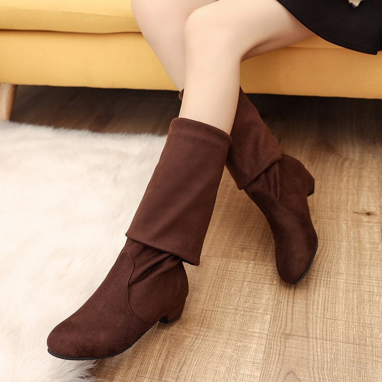 Damen Overkneestiefel mit modischem Faltendesign und bequemer Sohle Heidi-Mode
