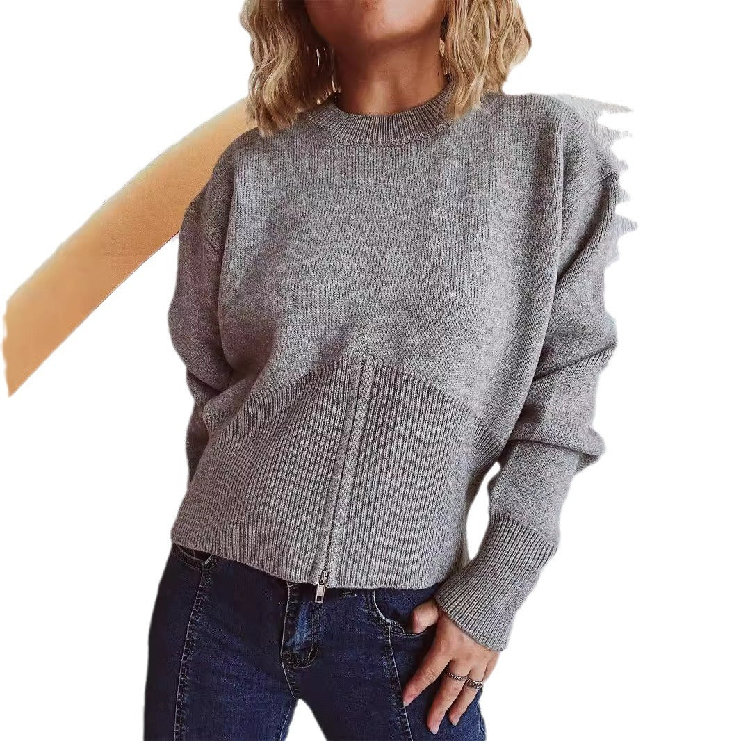 Damen gestreifter Pullover mit trendbewusstem Reißverschluss Heidi-Mode