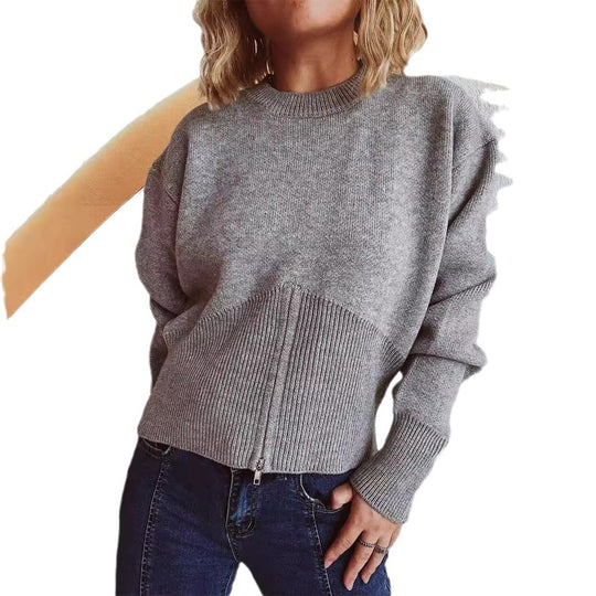Damen gestreifter Pullover mit trendbewusstem Reißverschluss Heidi-Mode